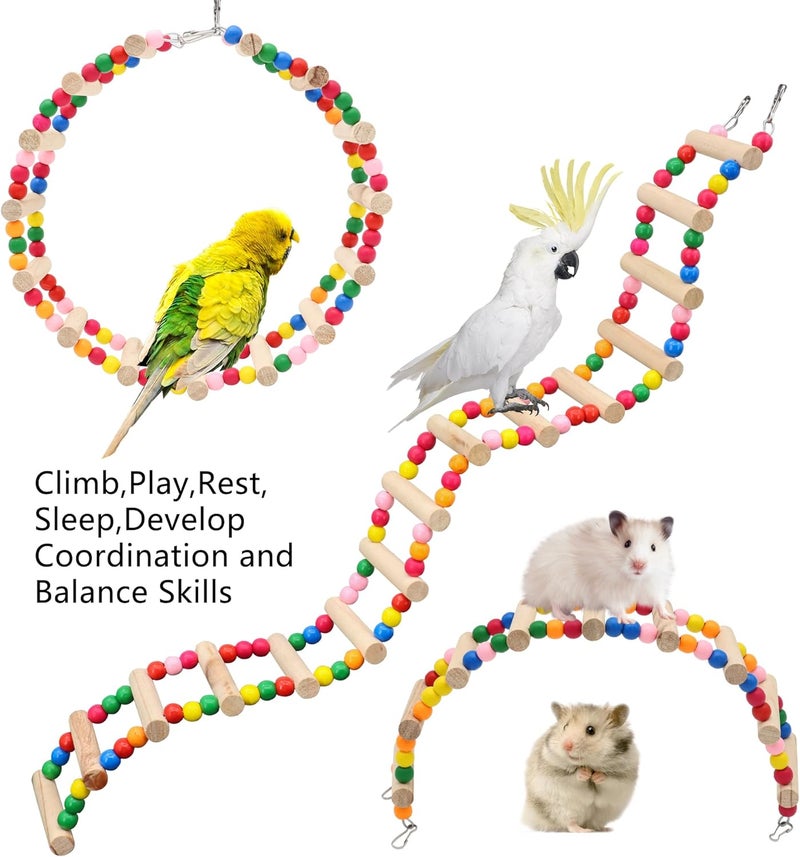 DVHEY 15-Step Bird Ladder Bridge,28.74 x 3.15 inch Raw Wood and Edible Dye,Pet Hamster Climbing Ladder Swing Toys Suitable for Small to Medium Birds,Bird Cage Accessories (15 Ladders) - Image 2